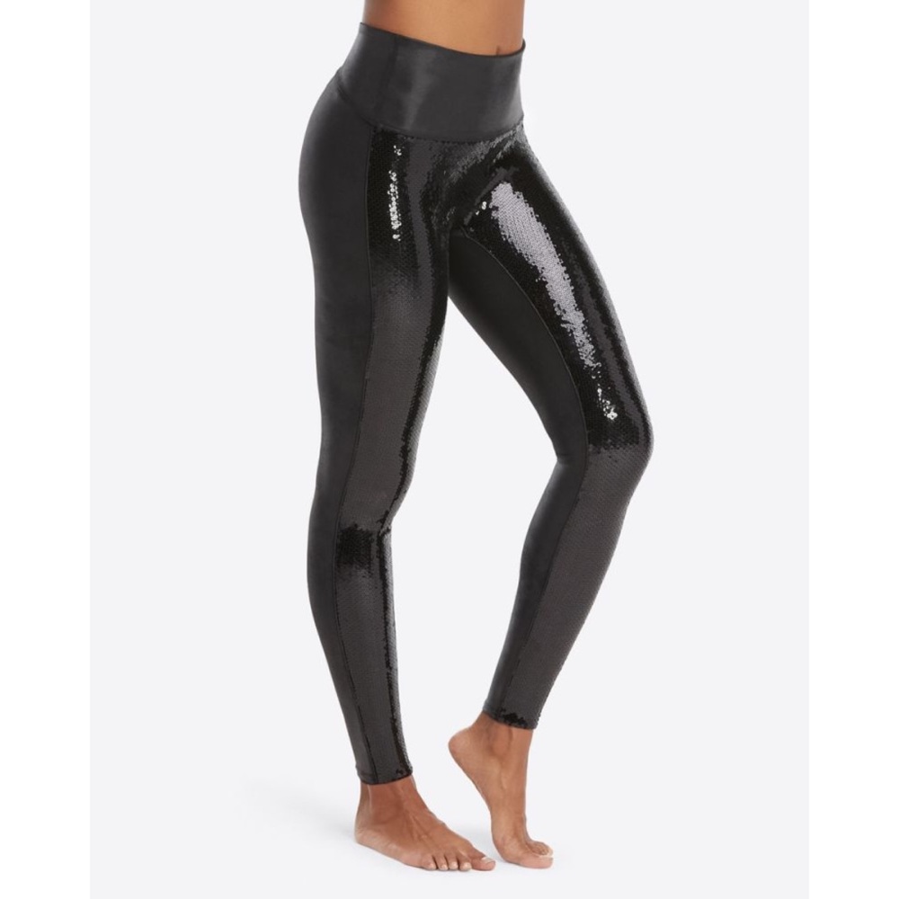 Spanx Faux Leather Sequin Leggings - Picture 2 of 7